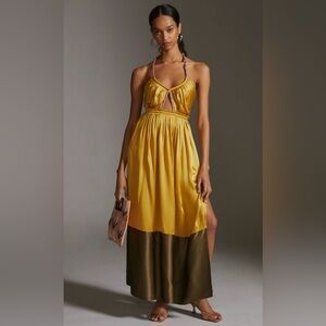 🎸ANTHROPOLOGIE🎸🔥NWT🔥Silk Colorblocked Maxi Dress in Gold— Size S